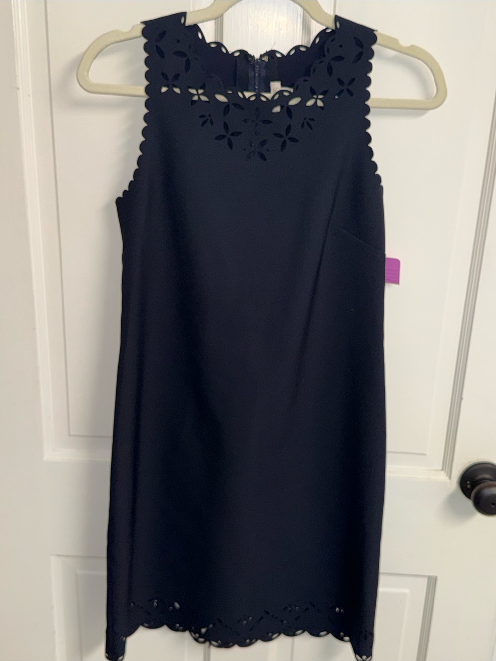 J. Crew Navy Laser-Cut Scalloped Shift Dress